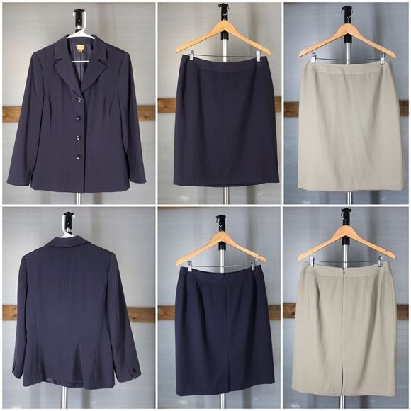 Sz 12- Nordstrom Caslon Skirt Suit Set: Blazer +‎ 2 Skirts Purple Beige Career - Picture 1 of 10